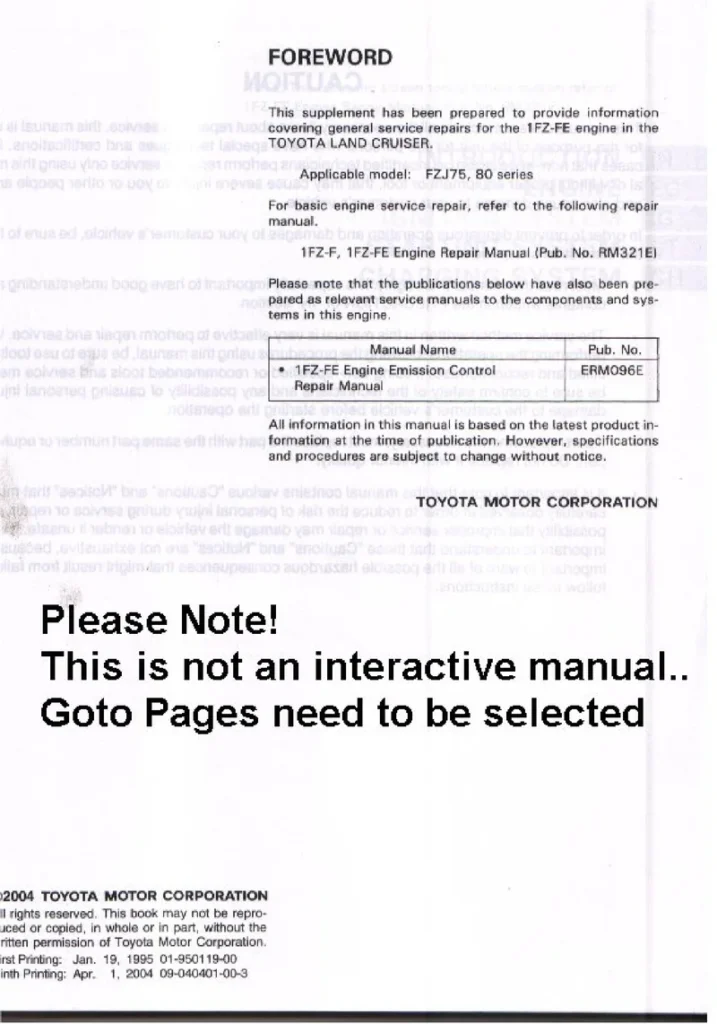 TOYOTA LANDCRUISER 1994 FZJ80 Chassis and Body Repair Manual