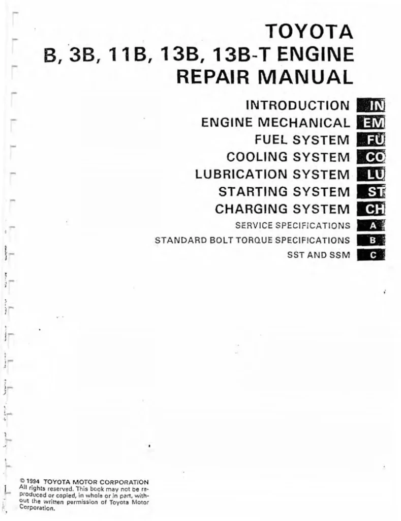 TOYOTA LANDCRUISER B, 3B, 11B, 13B, 13B-T Engine Repair Manual (1994) 1
